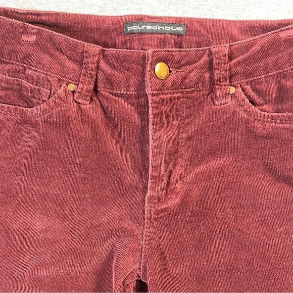 Poured in Blue Corduroy Pants Womens Sz 7 Maroon Low Rise Skinny Soft Casual - Picture 4 of 15